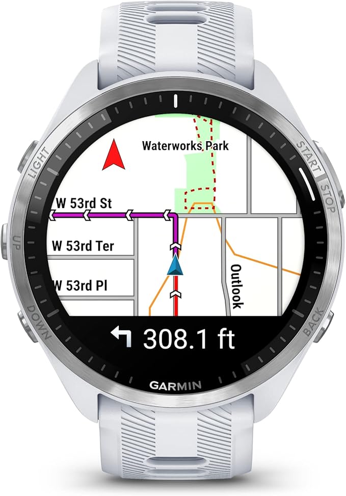 Garmin Forerunner 965 Advanced GPS Multisport Touchscreen Smartwatch, Whitestone, Heart Rate Monitor, On-Device Workouts, Up to 13 Day Battery Life w/Signature Series Power Bundle