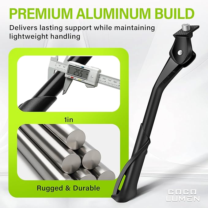 Bike Kickstand Center Mount - Adjustable Kickstand for Mountain, Road & Ebikes - Wide Reinforced Base Fits 26"/29" Wheels - Aluminum Alloy Supports 35kg Load