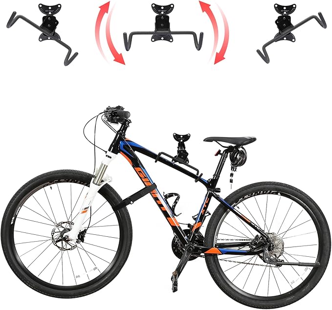Bike Wall Mount,Heavy Duty Bike Hanger, Mounted Bike Hook for Garage Wall,Horizontal Bike Rack for MTB,Road And Hybrid Bikes Storage,Thicker Metal With Rubber Coating.(Adjustable*1Pack)