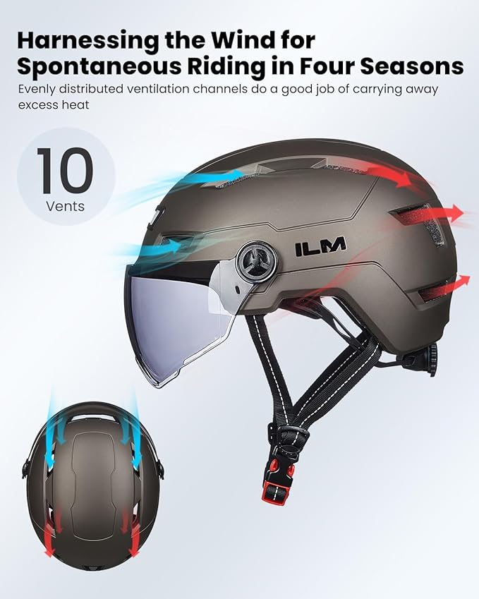 ILM Adult Bike Helmet with USB Rechargeable LED Front and Back Light Mountain&Road Bicycle Helmets for Men Women Removable Goggle Cycling Helmet E3-10L