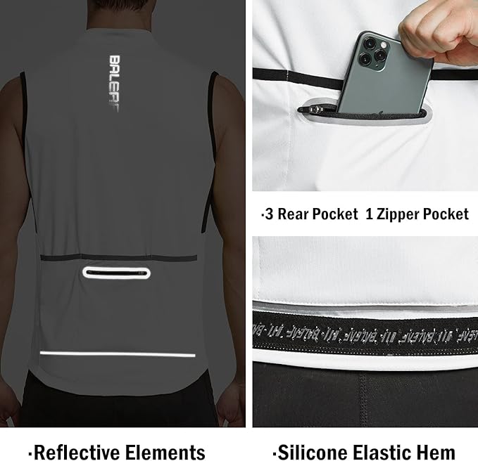 baleaf Men's Sleeveless Cycling Jersey Road Bike Shirt Bicycle Biking Tank Tops Full Zip Pockets SPF UPF50+