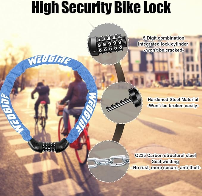 Bike Lock with Numbers and high Security Level, Bike Chain Lock, Bicycle Locks, 5 Digit Combination Lock for Bike, Bicycle, Scooter, Motorcycle, Door, Gate, Fence
