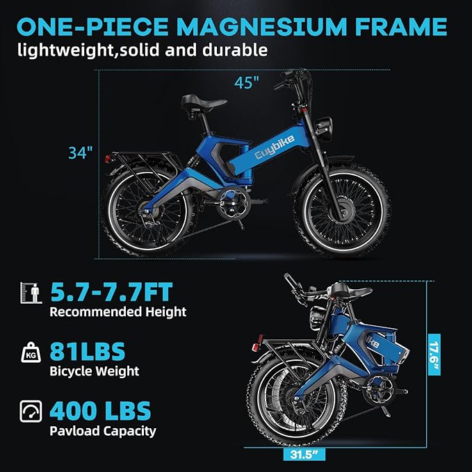 3000W/2000W Peak Dual Motor/Single Motor Foldable Electric Bike for Adults, 52V 30Ah Removable Battery, 35 MPH & 120 Miles, 20"x4.0" Fat Tire Mountain Bicycle, Magnesium Alloy Frame Dirt Ebike