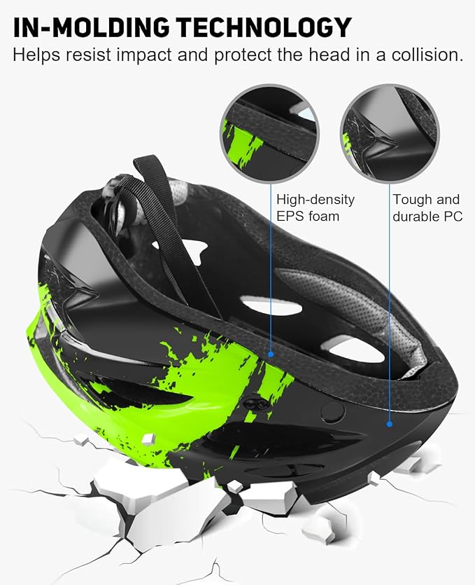 Bike Helmet with USB Rechargeable LED Light Detachable Goggles and Sun Visor, Mountain & Road Bicycle Helmets for Men Women Adult Cycling Helmets