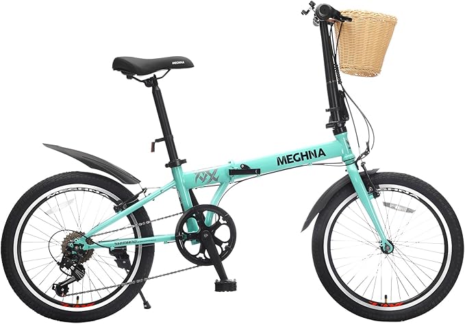 20 Inch Folding Bike for Adults, 6-Speed City Commuter Bike with Steel Frame,Quick-Release Fold, Front Basket, Phone Holder & V-Brakes