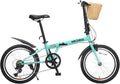 BLIANGE 20 Inch 6 Speed Folding Bike, Includes Phone Holder, Fenders & Front Basket, Folding Commuter Bike for Adults Men Women, 3 Colors