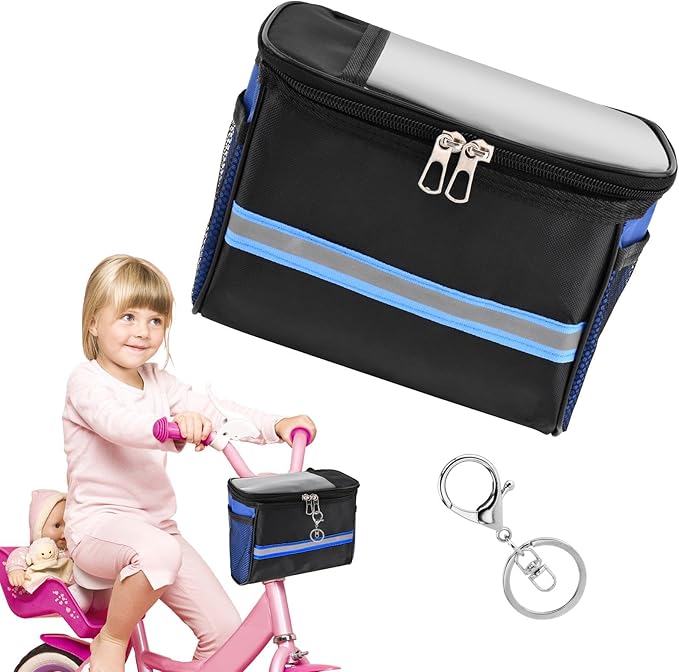 Kids Bike Basket, Front Frame Scooter Basket Bag, Bicycle Handlebar Bag for Boys Girls with Zipper, Bike Decoration for Most Children's Bikes Like Tricycle, Balance Bik-e(COLOR:Blue)