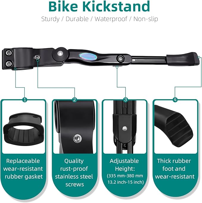 Adjustable Bike Kickstand, Aluminum Bicycle Kickstand, Rear Mount Kickstand, Bike Kick Stand for Mountain Bike/700 Road Bike/BMX for 22'' 24'' 26'' 27.5'' 28" Adult Bike Kickstand