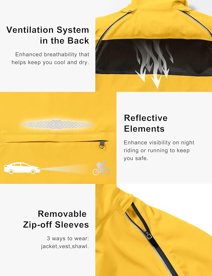 Little Donkey Andy Women's Lightweight Waterproof Cycling Jacket with Removable Sleeves for Biking Running Golf