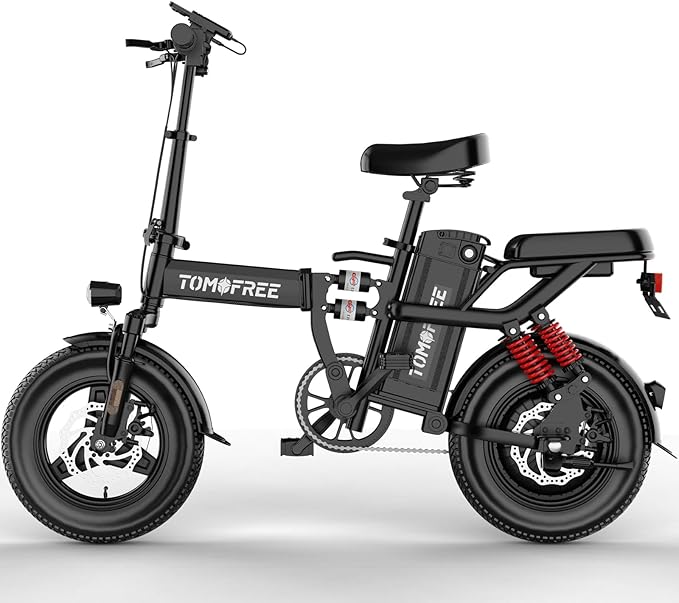 Tomofree T0 Electric Bike for Adults and Teens with 750W Peak Motor, 14" Commuter E-Bike, 24MPH, 40 Miles PAS Range, Folding Ebike with Full Suspension and Removable 48V 20AH Battery (T0)