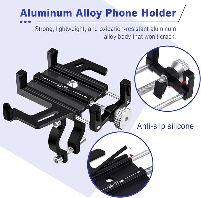 NineLeaf Bike Phone Holder | Not Block Camera,Motorcycle Phone Holder Aluminum | Silicone Anti-Slip,for Navigation & Recording,Anti Vibration Mount, Fits 2.17-3.74''Phones & 0.71-1.34'' Handlebars