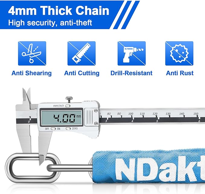NDakter Bike Lock, 5 Digit Combination Heavy Duty Anti Theft Bicycle Chain Lock, 2.62/3.2/4.27/5/6Ft Long, High Security Resettable, Suitable for Bike, Scooter, Door, Gate, Fence-4/6mm Thick