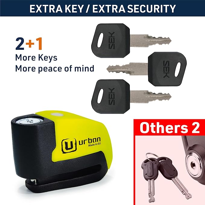 URBAN UR6 Hi-Tech Motorcycle Disc Lock with Smart Alarm | Best Value | 120dB, LED, Warning, A+ Sensitivity, Truly Waterproof, Long-Life CR2 Battery, Carried Locked, Bike Anti Theft Wheel Brake Locks