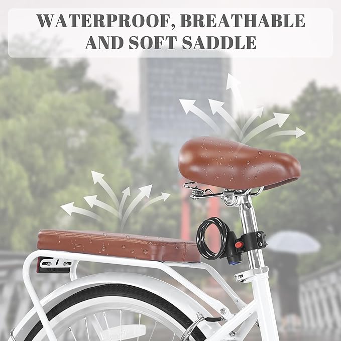 24/26 Inch Foldable Beach Cruiser Bike for Womens, 7 Speed Womens Bike with Basket and Coffee Cup, Commuting Bicycles for Women, Lightweight Complete Cruiser Bikes Bicycle for Ladies Adults