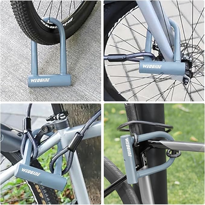 Bike Lock - Heavy Duty Anti Theft Bike U Lock with 5ft Security Steel Cable - 17mm Shackle Bicycle U-Locks with Keys & Sturdy Mounting Bracket for Road, Mountain, Electric Bike