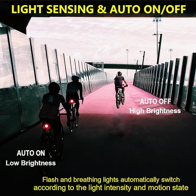 Smart Bike Tail Light: Auto On/Off Rear Bicycle Flashlight Ultra Bright Back Brake Light High Lumen Daytime Strobe USB Rechargeable Safety Red Led Taillight Waterproof Road Cycling Lights