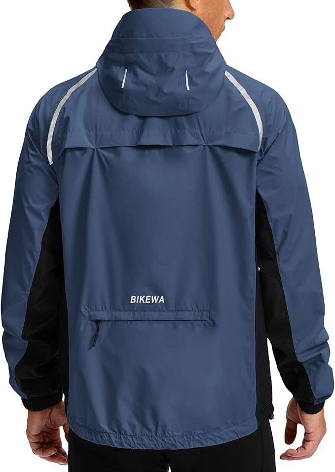 Bikewa Men's Cycling Rain Jackets Waterproof Running Bike Windbreaker Lightweight Packable Hooded Jacket