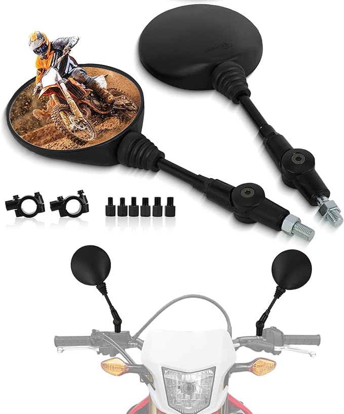 Motorcycle Rear View Side Mirrors Round Foldable Mirror 10mm Bolt 7/8" Handlebar Mount Universal for Adventure Street Dirt Bike Motorbike ATV UTV Scooter Moped Snowmobile Quad Black