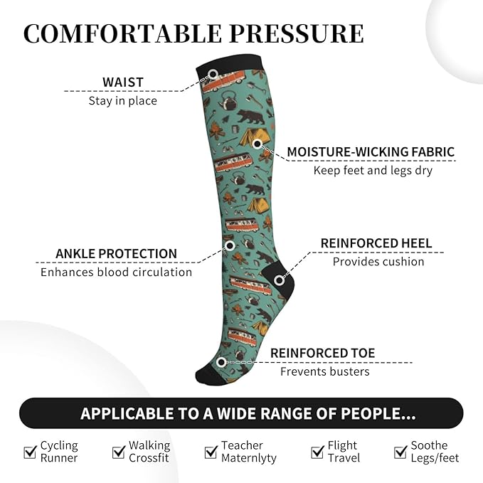 bassyil Compression Socks for Women & Men Circulation 15-20 mmHg Knee High Best Support for Nurses Travel Running Athletic