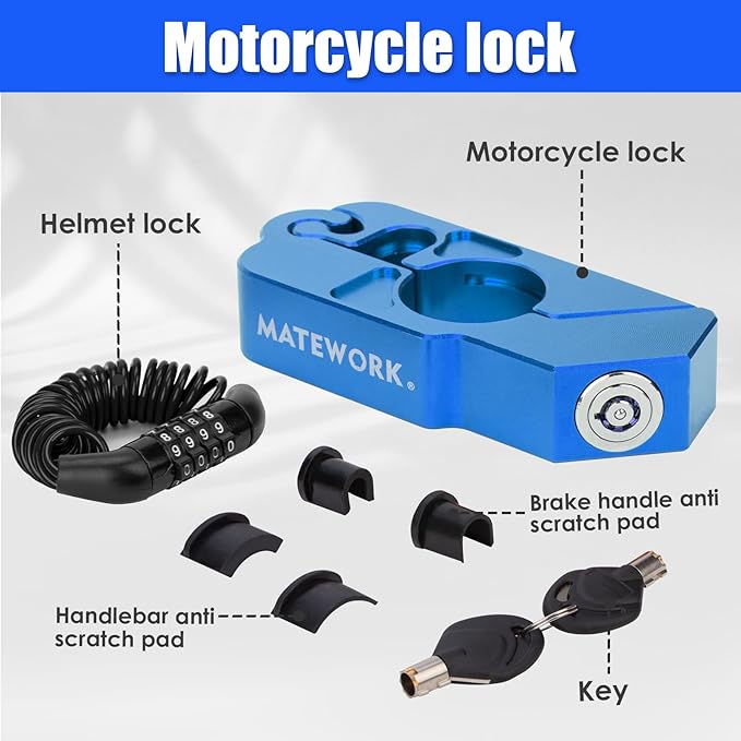 Motorcycle Lock Anti Theft Heavy Duty, Motorcycle Handlebar with Helmet Lock, Universal Motorcycle Blue