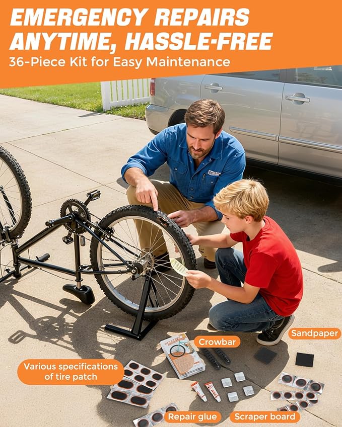 36 Pcs Bike Tire Repair Kit, Premium Bike Tire Patch Kit, Portable Bicycle Tire Repair Kit, Parches para Bicicleta, Bike Tube Patch Kit for Mountain Bikes and Road Bikes