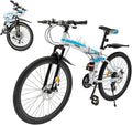 26 Inch Folding Mountain Bike, 21 Speed Dual/Front Suspension Mens Mountain Bike with High Carbon Steel, Non-Slip Quick Release Tire Fork Folding Bicycle for Men Women