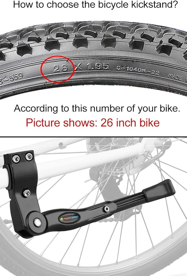 Bike Kickstand Adjustable Aluminium Alloy Bicycle Kickstand Bike Side Kickstand Fit for 22" 24" 26" 28" Mountain Bike Road Bike/BMX/MTB (Black for 22-24-26-27-28 inch bike)