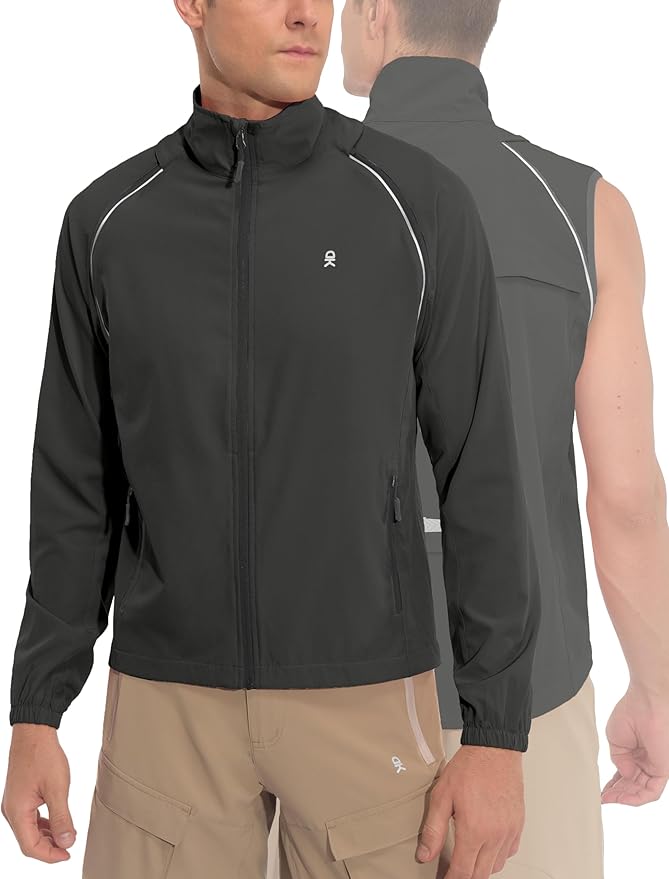 Little Donkey Andy Men's Quick-dry Running Jacket, Convertible UPF 50+ Cycling Jacket Windbreaker with Removable Sleeves