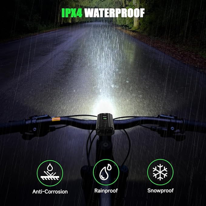 Super Bright Bike Lights for Night Riding, 5000mAh USB C Rechargeable LED Bicycle Light Front and Rear, 2000 Lumens Headlight and Back Tail Light Set for Road Mountain