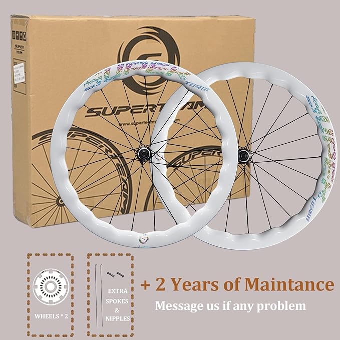 Superteam Carbon Wheelset Disc Brake 700c Road Bike Wheels 45/50/53mm Depth Tubeless Ready Cycling Wheels, for 8-12 Speed Center Lock / 6 Bolt, Thru Axle/QR Type
