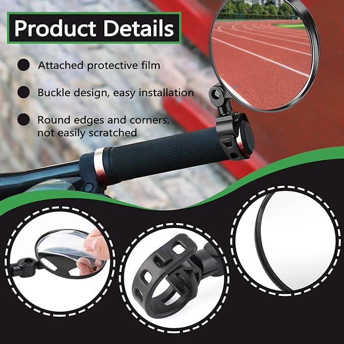 4 Pieces 2.7" Adjustable Bike Mirror Handlebar Mount with Strap, 360 Degree Rotatable Bicycle Mirrors, Secure Wide Angle & Convex Bike Rear View Glasses Cycling Accessories
