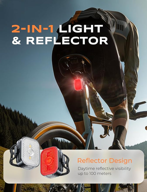 2026 Ultra Slim Bike Lights with Reflectors, 8+6 Modes Bike Headlight and Tail Light Assemblies Motorcycle, IP65 Waterproof & Dual USB-C 1-2 Hrs Fast Charge Bike Lights for Night Riding Cycling
