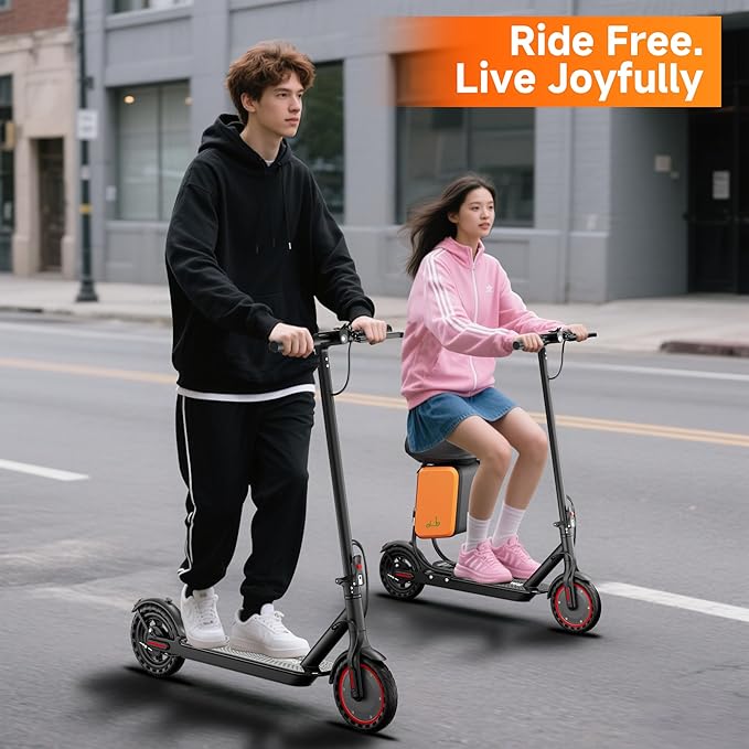 Folding Electric Scooter for Adults with Seat- 19MPH & 21-Mile Range, 350W Motor, 8.5" Solid Tires with App Control & Dual Brake System - UL2272 Certified Commuter E-Scooter
