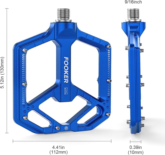 FOOKER Mountain Bike Pedals,Non-Slip Bicycle Flat Pedals Aluminum 9/16",MTB Pedals Wide Platform Pedals for Mountain Bike, BMX, Road Bike Pedals
