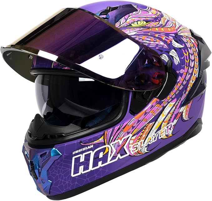HAX Obsidian Pro Full Face Dual Visor Adult Motorcycle Helmet for Motorbike Street Bike with Pinlock Ready DOT Approved Slyer Purple S