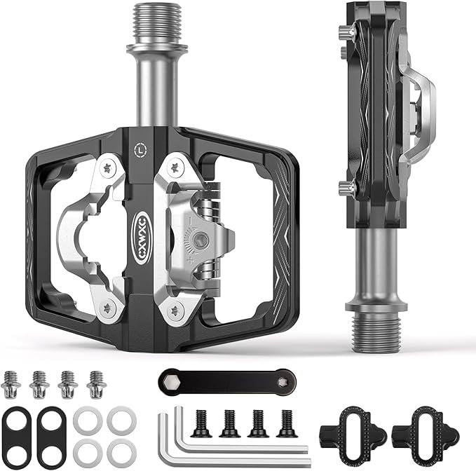CXWXC Mountain Bike Pedals Compatible with Shimano SPD Cleats - Dual Sided Plat & Clip Pedal, 9/16” Bicycle Platform and Clipless Pedals for Road, MTB, and Hybrid Bikes