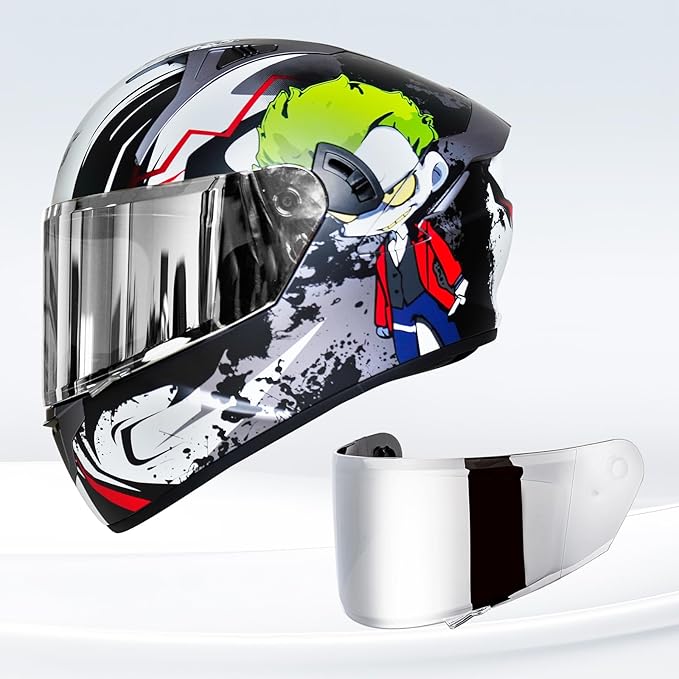 VCOROS X9 Full Face Motorcycle Helmet Replacement Shield 5Color Lens Available (Chrome Silver)