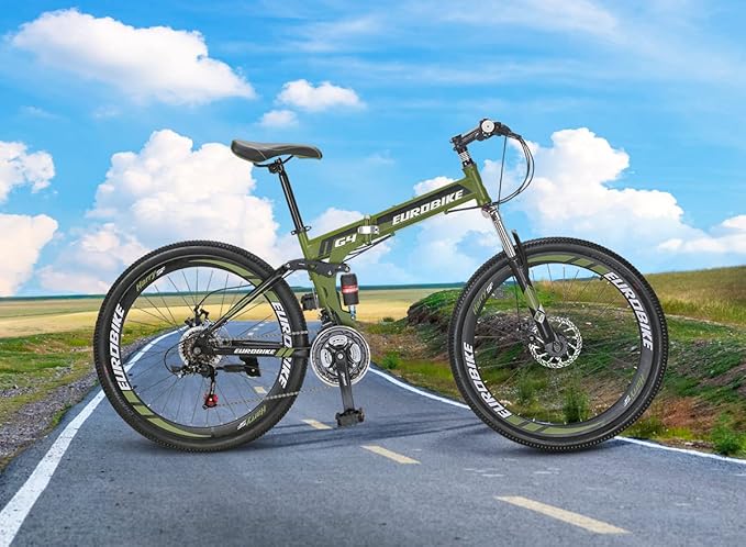 EUROBIKE Adult Folding Mountain Bike HY G4/G6 Foldable Bicycle for Women 26 Inch Wheels 21 Speed Mens Folding Bike Dual Suspension MTB Bicycle