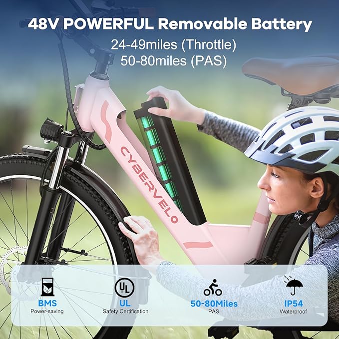 1000 Peak Electric Bike for Adults,up 80 Miles Removable Battery Ebike, 26" Electric E Bike with 7-Speed,Adult Electric Bicycles for Commute Beach Snow White Womens All Terrain