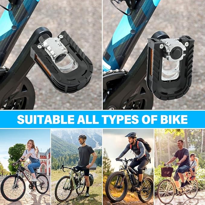 Folding Bike Pedals Mountain Bike Pedals Aluminum Alloy Bicycle Platfor-m Pedal with Reflective Strips,Non-Slip Wide Flat Cycling Pedal for E-Bike,Urban Commute,MTB Bikes