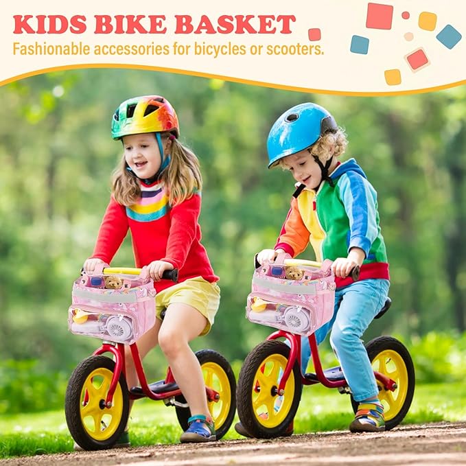 Kids Bike Scooter Front Mount Bike Basket, Waterproof Bike Rack Basket Handlebar Bag, Kids Basket for Bicycle Accessories Fit Most Boys, Girls, Toddlers Bike or Scooter