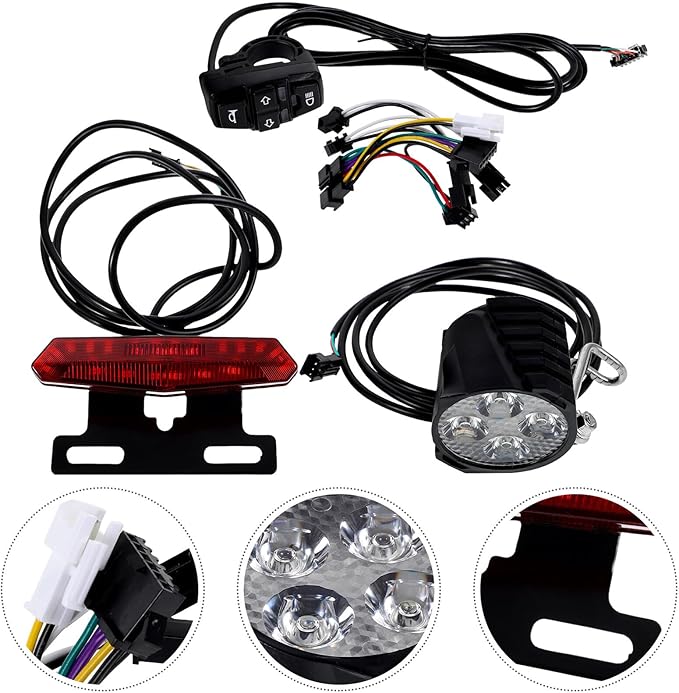 Yardwe Multi-Function Electric Bike Tail Light Kit with Front and Rear LED Lamps Turn Signal Brake Lights and Horn Switch Button for Scooters Bikes Easy Installation