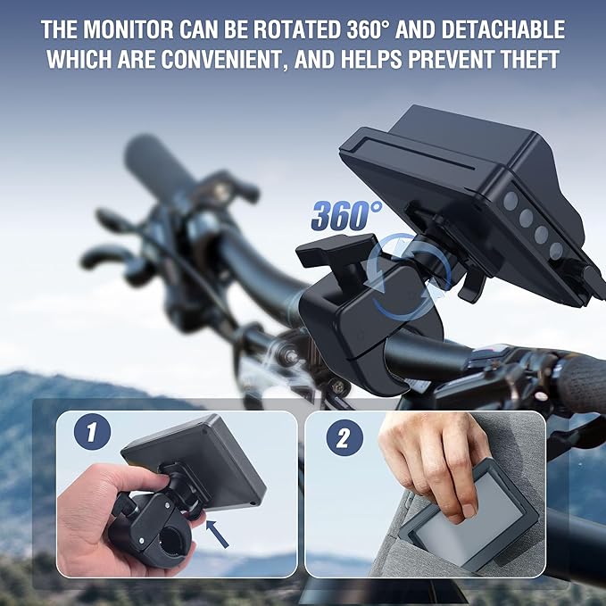 PARKVISION Handlebar Bike Mirror, Bicycle Rear View Camera with Dust Cover, 4.3'' HD 1080P Monitor, 8000mah Battery, 120° Wide Angle View, Bike Camera for Mountain,Ebike,Road Bike