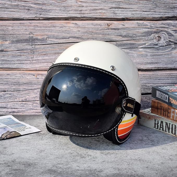 Universal Open Face 3/4 Helmet Visor Lens Bubble Motorcycle Windshield Capacete Lens Vintage Motorbike Helmet Goggles (Black)