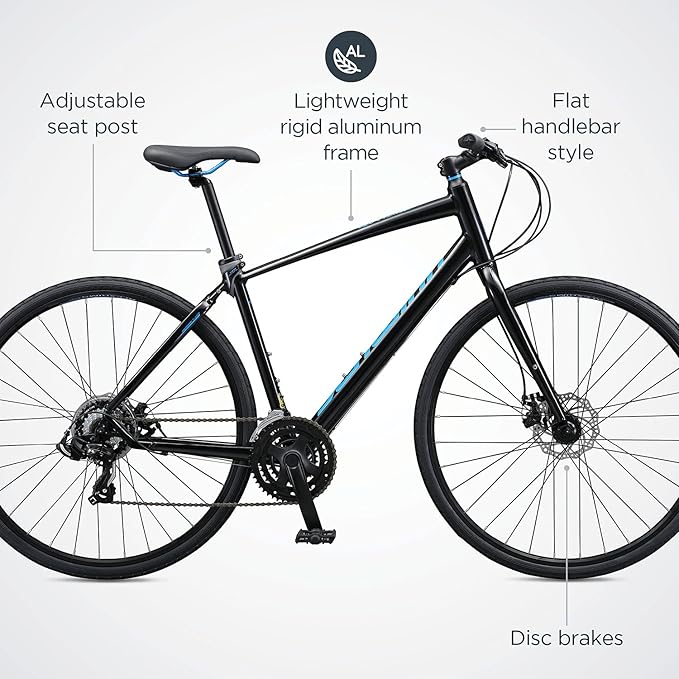 Schwinn Vantage Men and Women Adult Sport Hybrid Bike, 21 or 24 Speed Drivetrain, Aluminum Frame, Flat Bar, Disc Brakes, Smooth Ride Technology