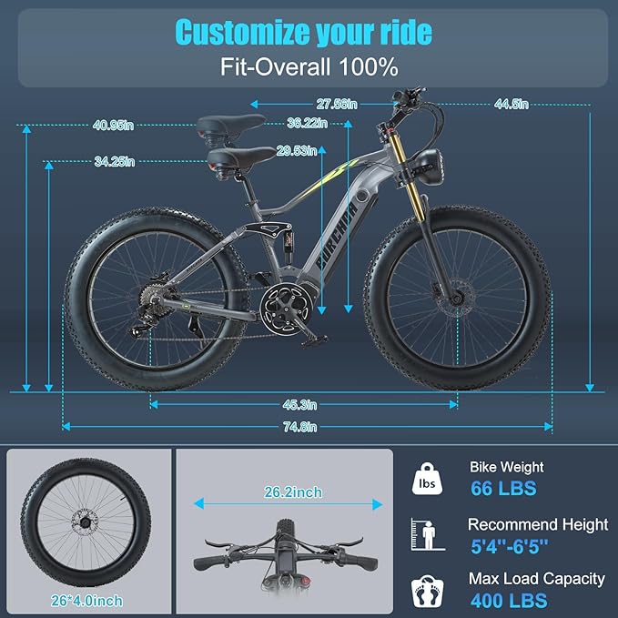 2026 Upgraded Dual Motors AWD Electric Bike for Adults 5000w/3000W/1500W Motor Dirt Ebike 40MPH/30MPH 52V/48V 30Ah/20Ah Battery Up to 90 Miles Long Range 26" Fat Tire Bicycle for Commute Mountains