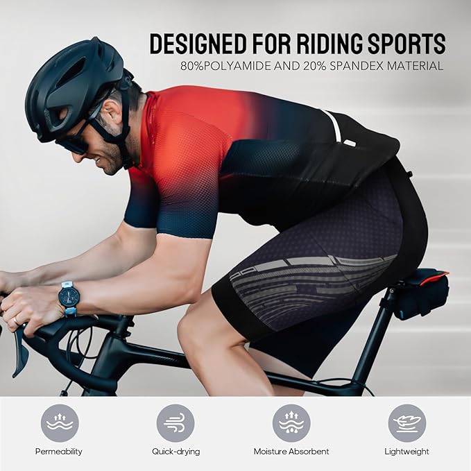 TOMSHOO Cycling Bike Shorts, 4D Padded Bicycle Riding Biker Pants with Multi-Pockets, Reflective Coating, Anti-Slip Leg