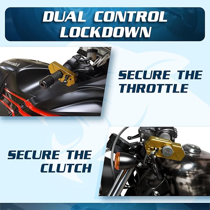 Motorcycle Grip Lock - Heavy Duty Brake/Handlebar/Throttle Security for Bikes, Scooters, Mopeds, or ATVs in Under 5 Seconds! - Anti-Theft W/Free Holster (Gold)