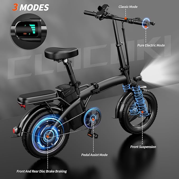 Folding Electric Bike for Adults & Commuters | 500W Motor 25MPh | 48V 12Ah Battery 35-Mile Range | 30° Hill Climb | 3-Level Pedal Assist | 14" Wheels Dual Disc Brakes | Ul 2849 Certified