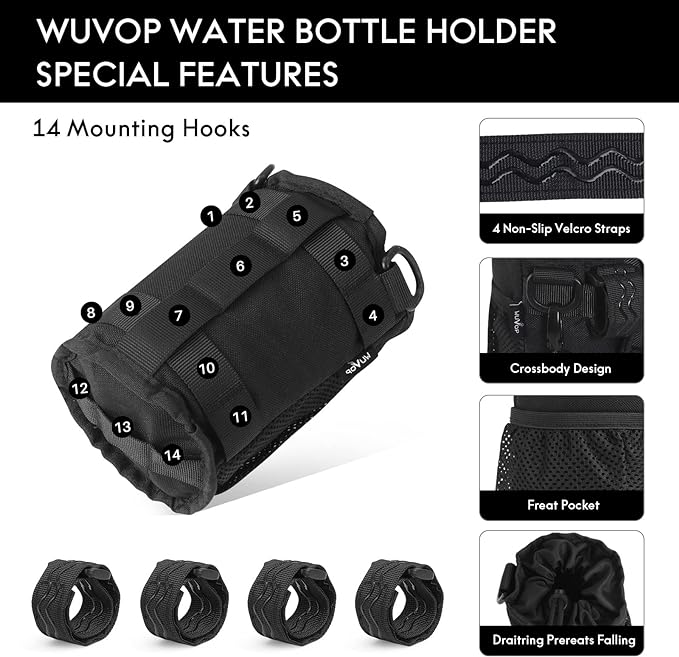 Bike Cup Holder, Water Bottle Holder for Bike Handlebar with Mesh Pockets, Universal Cycling Bicycle Water Bottle Drink Cup Cage for Cruiser, Scooter, Mountain Bikes, Road Bikes, Wheelchair